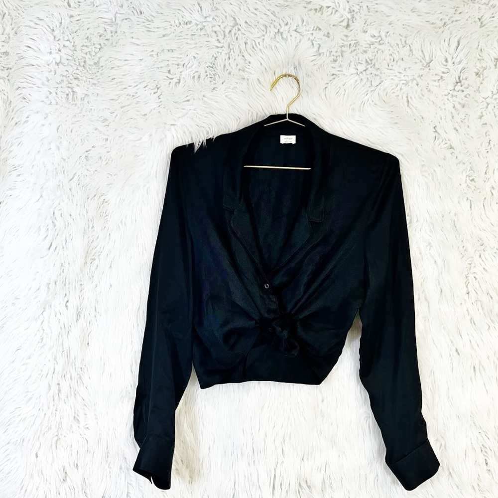 Wilfred satin tie front long sleeve button down blouse - Picture 6 of 9